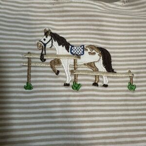 Ishtex‎ Infant Striped Embroidered Horse Romer 3m NWT Tan White Cotton L/S